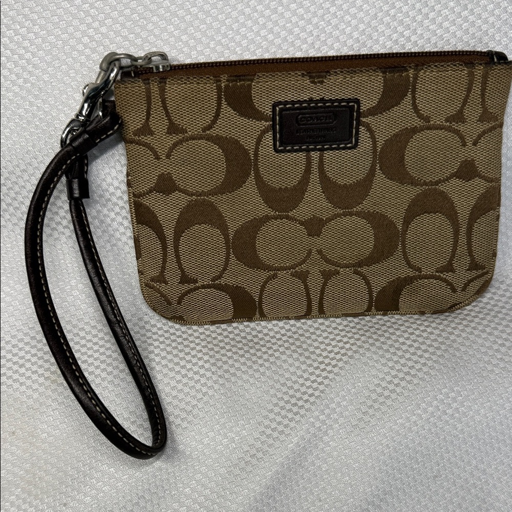 Coach Tan and Brown Signature Wristlet
